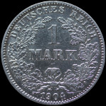 LaZooRo: Nemčija 1 Mark 1904 J XF / UNC - srebro