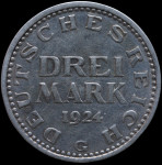 LaZooRo: Nemčija 3 Mark 1924 G VF / XF - srebro