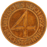 LaZooRo: Nemčija 4 Reichspfennig 1932 D XF / UNC