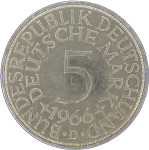 LaZooRo: Nemčija 5 MARK 1966 D PROOF zelo redko - srebro