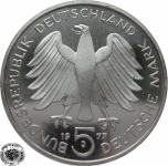 LaZooRo: Nemčija 5 MARK 1977 J PROOF Friedrich Gauss - Srebro