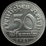 LaZooRo: Nemčija 50 Pfennig 1921 D UNC (iz rolice)