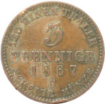 LaZooRo: Nemčija ANHALT - BERNBURG 3 Pfennige Pfennig 1867 B VF / XF