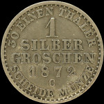 LaZooRo: Nemčija PRUSKA 1 Groschen 1872 C UNC - srebro