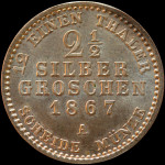LaZooRo: Nemčija PRUSKA 2 1/2 Groschen 1867 A PROOF lastnosti - srebro