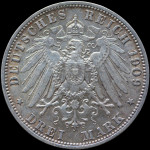 LaZooRo: Nemčija PRUSKA 3 Mark 1909 A XF / UNC - srebro