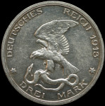 LaZooRo: Nemčija PRUSKA 3 Mark 1913 A XF/ UNC 100 let zmage - srebro