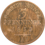 LaZooRo: Nemčija PRUSKA 3 Pfennig 1853 A XF