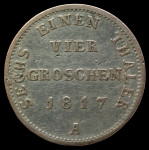 LaZooRo: Nemčija PRUSKA 4 Groschen 1817 VF - srebro