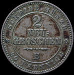 LaZooRo: Nemčija SAKSONIJA-ALBERTIN 2 Groschen 1865 B UNC - srebro