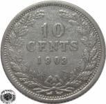 LaZooRo: Nizozemska 10 Cents 1903 VF/XF velik nos - Srebro