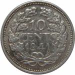 LaZooRo: Nizozemska 10 Cents 1941 XF/UNC - Srebro