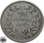 LaZooRo: Nizozemska 25 Cents 1897 VF/XF a - Srebro