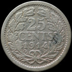 LaZooRo: Nizozemska 25 Cents 1914 VF / XF - srebro