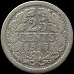 LaZooRo: Nizozemska 25 Cents 1915 VF / XF - srebro