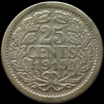LaZooRo: Nizozemska 25 Cents 1915 XF - srebro