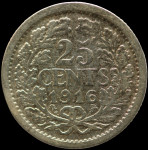 LaZooRo: Nizozemska 25 Cents 1916 VF / XF - srebro