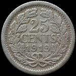 LaZooRo: Nizozemska 25 Cents 1919 XF - srebro