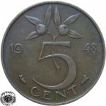 LaZooRo: Nizozemska 5 Cents 1948 XF