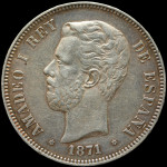 LaZooRo: Španija 5 Pesetas 1874 XF / UNC - srebro