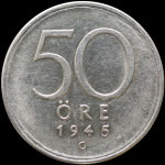 LaZooRo: Švedska 50 Ore 1945 XF - srebro