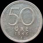 LaZooRo: Švedska 50 Ore 1946 XF - srebro