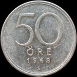 LaZooRo: Švedska 50 Ore 1948 XF - srebro