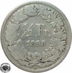 LaZooRo: Švica 1/2 Franc 1898 F/VF b - Srebro