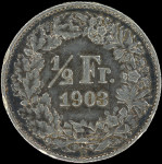 LaZooRo: Švica 1/2 Franc 1903 XF – srebro