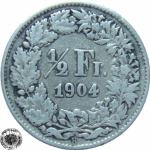 LaZooRo: Švica 1/2 Franc 1904 VF b - Srebro