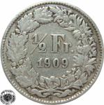 LaZooRo: Švica 1/2 Franc 1909 VF b - Srebro