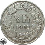 LaZooRo: Švica 1/2 Franc 1909 VF c - Srebro