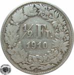 LaZooRo: Švica 1/2 Franc 1910 VF b - Srebro