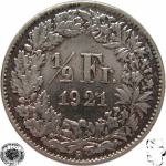 LaZooRo: Švica 1/2 Franc 1921 XF c - Srebro
