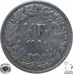 LaZooRo: Švica 1/2 Franc 1921 XF d - Srebro