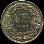 LaZooRo: Švica 1/2 Franc 1957 Specimen - Srebro