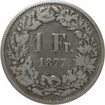 LaZooRo: Švica 1 Franc 1877 F/VF - Srebro