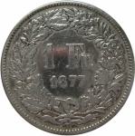 LaZooRo: Švica 1 Franc 1877 VF - Srebro