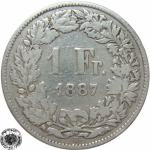 LaZooRo: Švica 1 Franc 1887 VF c - Srebro