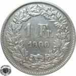 LaZooRo: Švica 1 Franc 1900 VF c - Srebro