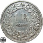 LaZooRo: Švica 1 Franc 1903 VF b - Srebro