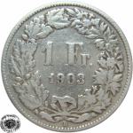 LaZooRo: Švica 1 Franc 1903 VF - Srebro