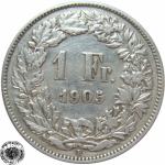 LaZooRo: Švica 1 Franc 1905 VF/XF b - Srebro
