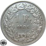 LaZooRo: Švica 1 Franc 1905 VF/XF c - Srebro