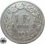 LaZooRo: Švica 1 Franc 1906 VF d - Srebro