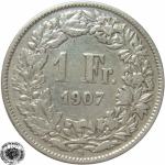 LaZooRo: Švica 1 Franc 1907 VF a - Srebro