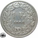 LaZooRo: Švica 1 Franc 1908 VF a - Srebro