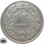 LaZooRo: Švica 1 Franc 1908 VF f - Srebro