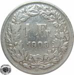 LaZooRo: Švica 1 Franc 1909 VF - Srebro