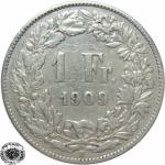LaZooRo: Švica 1 Franc 1909 VF/XF a - Srebro